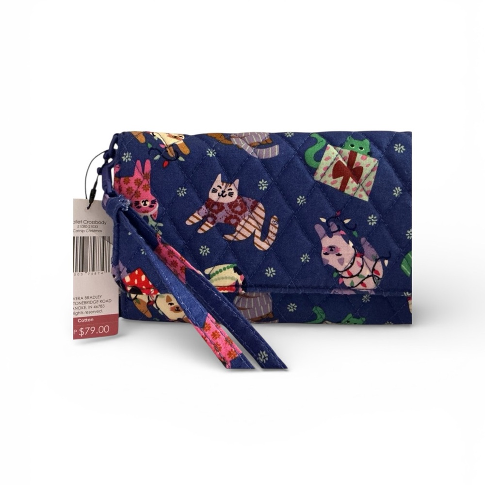 Vera Bradley Holiday Cat Print  Crossbody Wristlet NWT